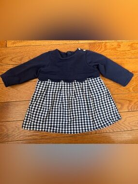 Jacadi Paris Navy Gingham Long-Sleeve Baby Dress